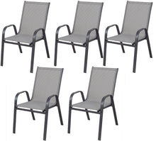 BTExpert Indoor Outdoor 5 - Set of Five Gray Restaurant Flexible Sling Stack Chairs, patio Metal Frame Chair