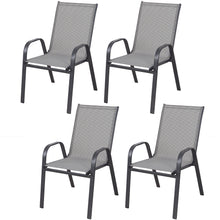BTExpert Indoor Outdoor 4 - Set of Four Gray Restaurant Flexible Sling Stack Chairs, patio Metal Frame Chair