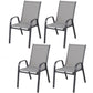 BTExpert Indoor Outdoor 28" Square Glass Metal Table w/ Brown Rattan Trim + 4 Gray Flexible Sling Chairs
