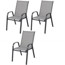 BTExpert Indoor Outdoor 23.75" Round Tempered Glass Metal Table + 3 Gray Flexible Sling Stack Chairs