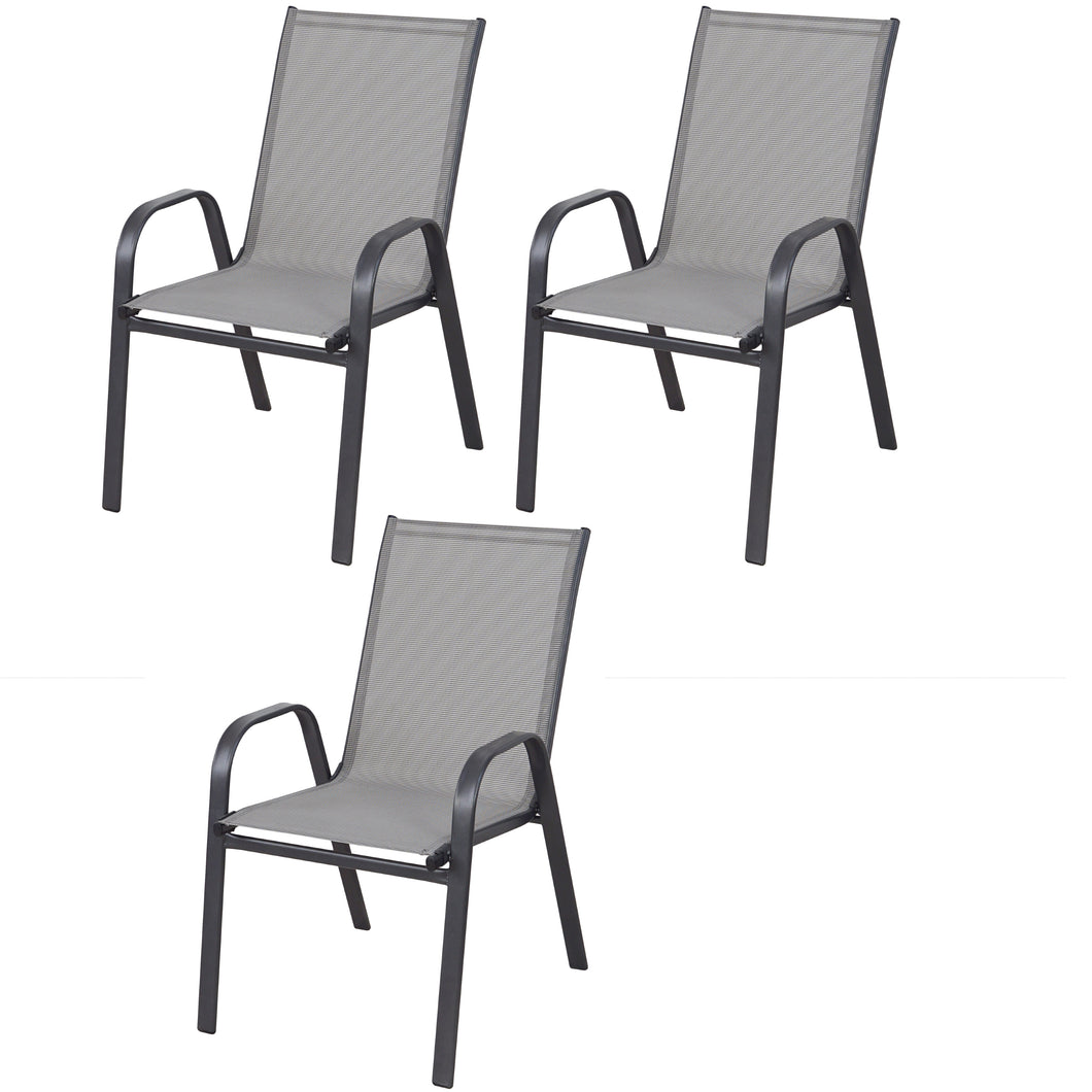 BTExpert Indoor Outdoor 3 - Set of Three Gray Restaurant Flexible Sling Stack Chairs, patio Metal Frame Chair