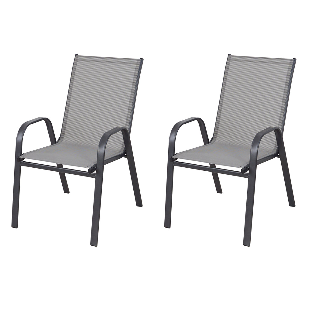 BTExpert Indoor Outdoor 2 - Set of Two Gray Restaurant Flexible Sling Stack Chairs, patio Metal Frame Chair