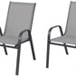 BTExpert Indoor Outdoor 23.75" Round Tempered Glass Metal Table + 2 Gray Flexible Sling Stack Chairs