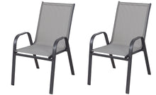 BTExpert Indoor Outdoor 23.75" Round Tempered Glass Metal Table + 2 Gray Flexible Sling Stack Chairs