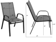 BTExpert Indoor Outdoor 23.75" Square Tempered Glass Metal Table + 2 Gray Flexible Sling Stack Chairs