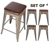 BTExpert Stackable 24" PU Upholstered Barstools, Nail Trim, Vintage Bronze Industrial Accent - Set of 4