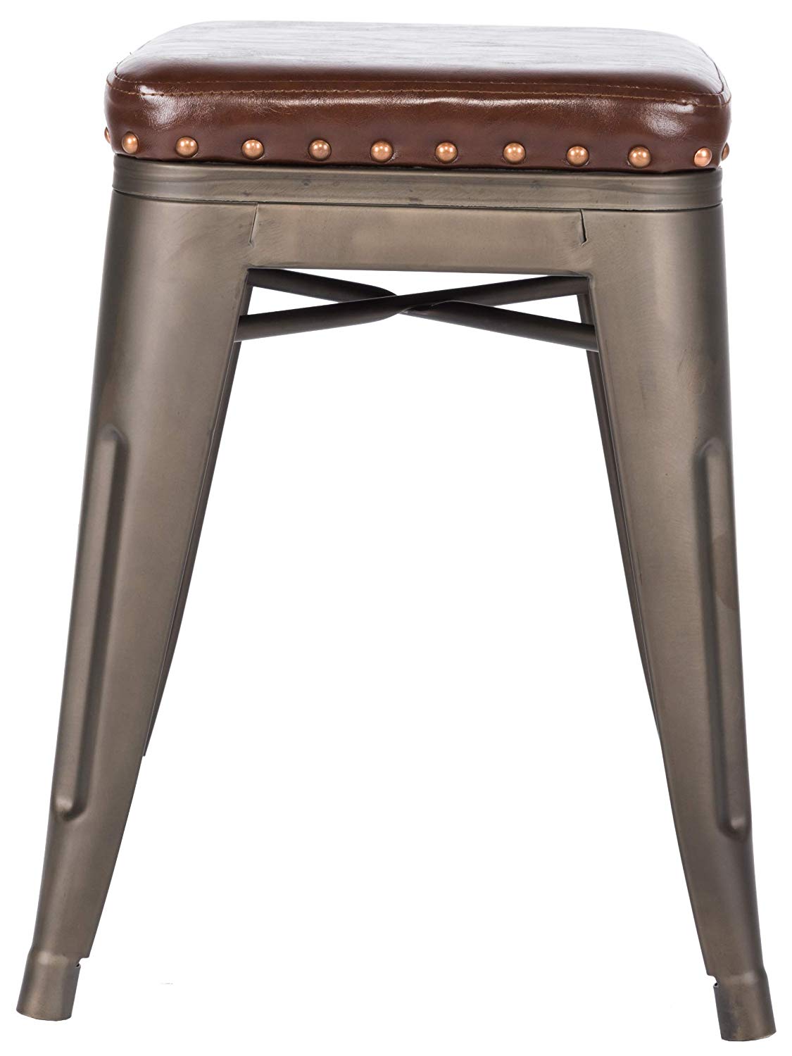 BTExpert Stackable 24" PU Upholstered Barstools, Nail Trim, Vintage Bronze Industrial Accent - Set of 4