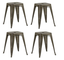 BTEXPERT Bronze Metal Set of 4 Distressed Rustic Backless stools 18 inches Stackable Industrial, Vintage Brown