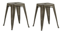 BTEXPERT Bronze Metal Set of 4 Distressed Rustic Backless stools 18 inches Stackable Industrial, Vintage Brown