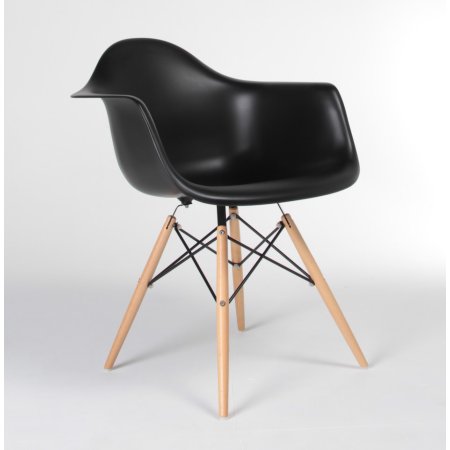 Eiffel Natural Wood Legs Dining Lounge Arm Chair Black DAW - Set of 2