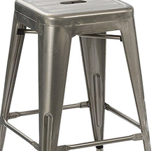 24" Industrial Antique Clear Brush Distressed Metal BarStools (Set of Two)