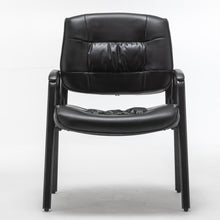 Leather Reception Side Conference Waiting Room Guest Chair Black Extra Wide 24inch Seat Metal frame Padded Armrest