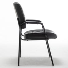 Leather Reception Side Conference Waiting Room Guest Chair Black Extra Wide 24inch Seat Metal frame Padded Armrest