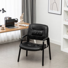 Leather Reception Side Conference Waiting Room Guest Chair Black Extra Wide 24inch Seat Metal frame Padded Armrest