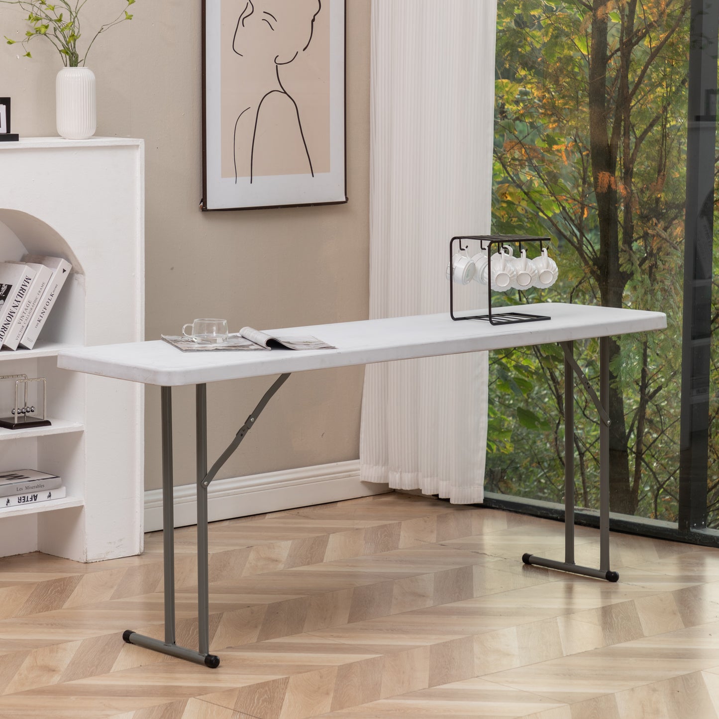 BTExpert 6-Foot - 72" long White Plastic Folding Seminar Training Table Portable 18" Wide narrow, 29" High, events indoor outdoor lightweight