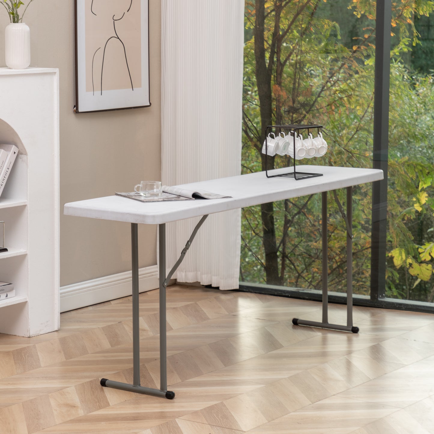 BTExpert 6-Foot - 72" long White Plastic Folding Seminar Training Table Portable 18" Wide narrow, 29" High, events indoor outdoor lightweight
