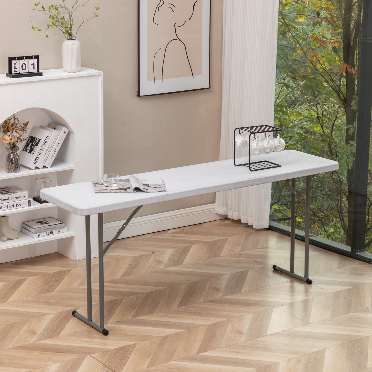 BTExpert 6-Foot - 72" long White Plastic Folding Seminar Training Table Portable 18" Wide narrow, 29" High, events indoor outdoor lightweight