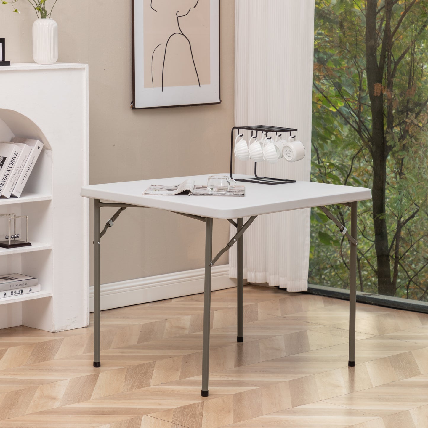 BTExpert 34" Square Granite White Plastic Folding Table Portable for home indoor outdoor lightweight - Set of 5