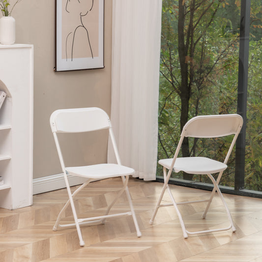 White Plastic Folding Chair, Steel Frame, High Capacity, Lightweight for Office, Wedding, Party, Picnic, Dining, School - Set of 2