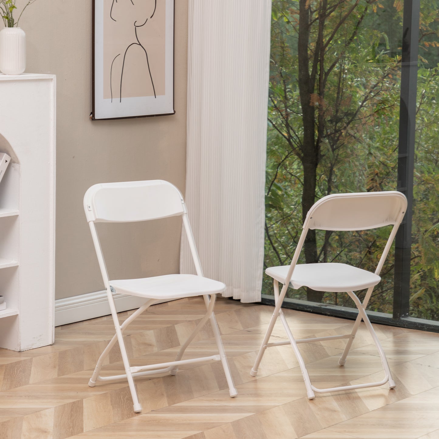 BTExpert White Plastic Folding Chair Steel Frame for Office Wedding Kitchen Dining School - Set of 10