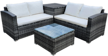 4 Piece Outdoor Sectional Sofa Set Rattan Patio Storage End Table Deck Yard Garden Poolside Wicker Furniture Couch Table Cushions Side Summer Cream