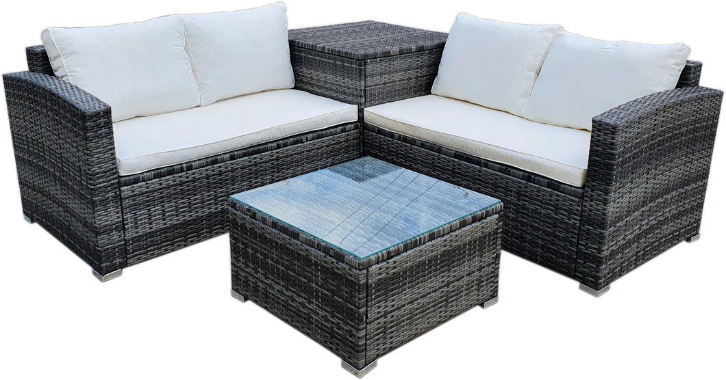 4 Piece Outdoor Sectional Sofa Set Rattan Patio Storage End Table Deck Yard Garden Poolside Wicker Furniture Couch Table Cushions Side Summer Cream