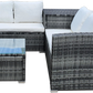 BTExpert 4-Piece Outdoor Sectional Sofa Set, Rattan Patio Storage Table & Cushions, Poolside Wicker Furniture, Summer Cream