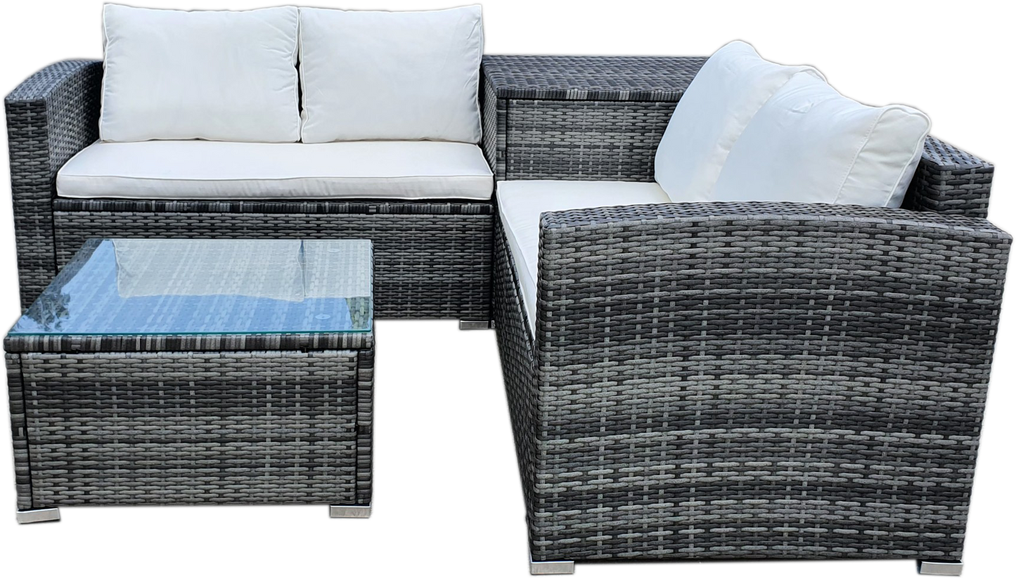 4 Piece Outdoor Sectional Sofa Set Rattan Patio Storage End Table Deck Yard Garden Poolside Wicker Furniture Couch Table Cushions Side Summer Cream