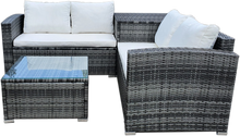 4 Piece Outdoor Sectional Sofa Set Rattan Patio Storage End Table Deck Yard Garden Poolside Wicker Furniture Couch Table Cushions Side Summer Cream