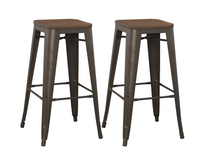 30" Solid Steel Stacking Industrial Rustic Metal BarStool Wood Top (Set of 4)