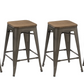 24" Antique Gunmetal stackable Metal Barstools Handmade Wood seat - Set of 2