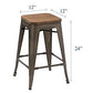 24" Antique Gunmetal stackable Metal Barstools Handmade Wood seat - Set of 2