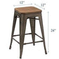 BTExpert 24" Metal Vintage Antique Gunmetal Counter Bar Stool Handmade Wood top - Set of 4