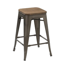 24" Metal Vintage Antique Gunmetal Counter Bar Stool Handmade Wood top Set of 4