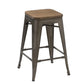 24" Antique Gunmetal stackable Metal Barstools Handmade Wood seat - Set of 2