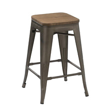 24" Antique Gunmetal stackable Metal Barstools Handmade Wood seat (Set of 2)