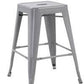 Silver 24" Industrial Stackable Metal Vintage Counter BarStool Silver - Set of 4
