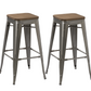 BTExpert 30" Stackable Vintage Brush Distressed Metal Bar Stools wood seat - Set of 4