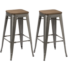 30" Stackable Vintage Brush Distressed Metal Bar Stools wood seat (Set of 4 )