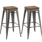 BTExpert 30" Industrial Vintage Brush Distressed Metal Bar Stools wood seat - Set of 2