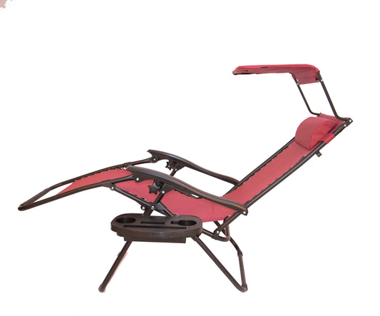 BTExpert Gravity Lounge Chair Set, Outdoor Pool Patio Beach Garden with Sunshade & Cup Holder, Burgundy - Set of 2