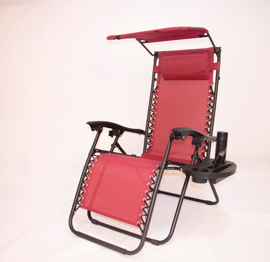 BTExpert Gravity Lounge Chair, Outdoor Patio Beach Garden with Utility Tray & Cup Holder (Burgundy)