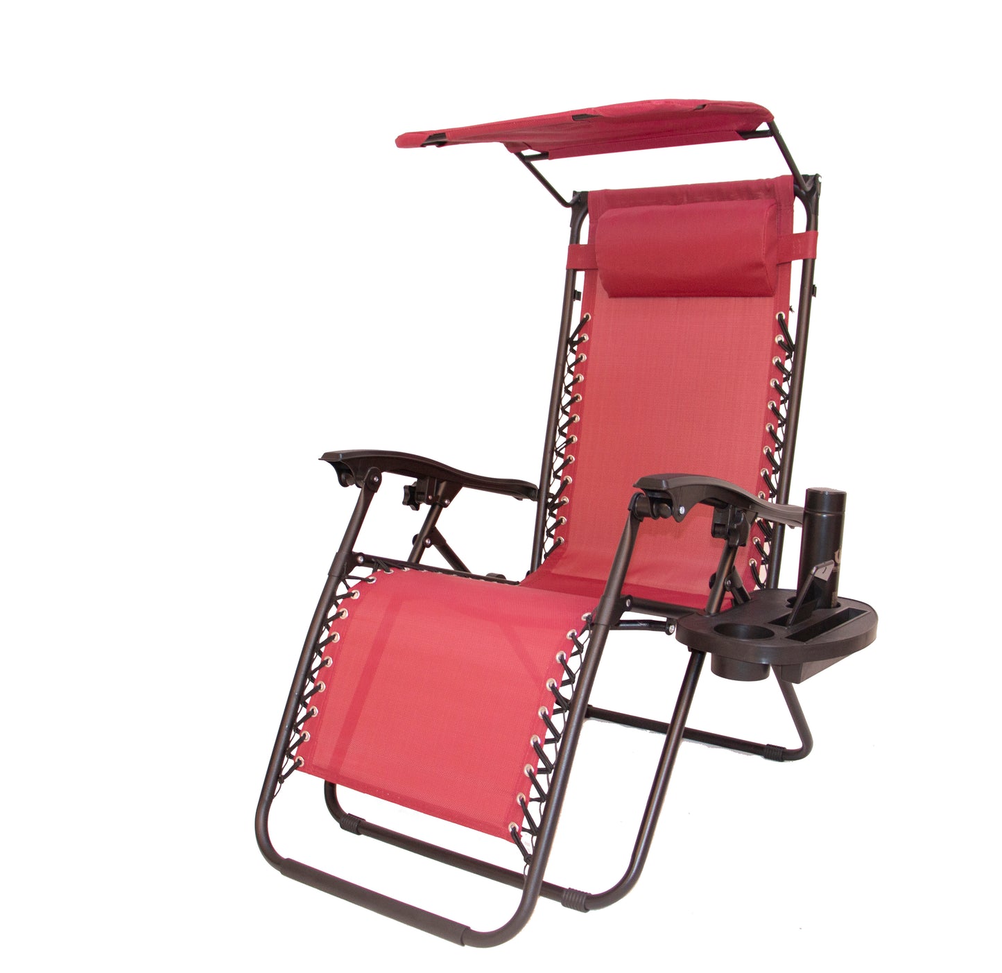 BTExpert Gravity Lounge Chair Set, Outdoor Pool Patio Beach Garden with Sunshade & Cup Holder, Burgundy - Set of 2