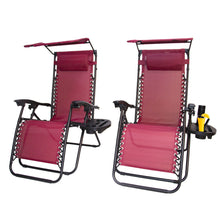 Gravity Chair Lounge Outdoor Pool Patio Beach Yard Garden Sunshade Utility Tray Cup Holder BurgundyTwo Case Pack (Set of 2 pcs), Burgundy Canopy