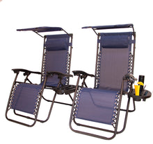 Zero Gravity Chair Lounge Outdoor Pool Patio Beach Yard Garden Sunshade Utility Tray Cup Holder Two Case Pack (Set of 2 pcs), Piece, Blue with Canopy