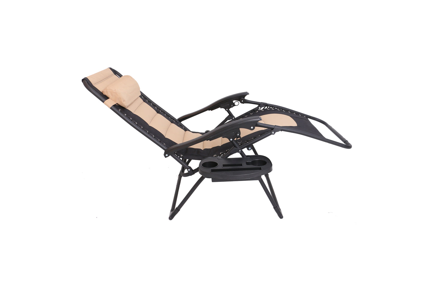 BTExpert Oversized Padded Zero Gravity Recliner Chair, Folding, Outdoor Patio, Tan, with Utility Tray & Cup Holder