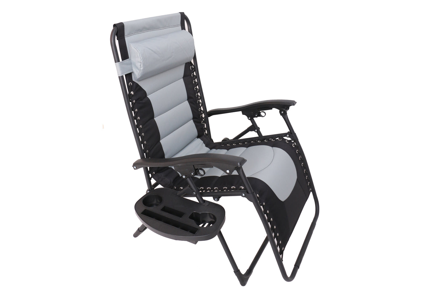 BTExpert Oversized Padded Zero Gravity Recliner, Folding Lounge Chair, Outdoor Patio, Gray, with Utility Tray & Cup Holder