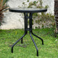 BTExpert Indoor Outdoor 23.75" Round Tempered Glass Table Black + 2 Black Metal Slat Stack Lightweight Chairs