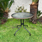 BTExpert Indoor Outdoor 28" Round Glass Table Brown Rattan Trim + 4 Brown Sling Stack Chairs