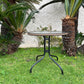 BTExpert Indoor Outdoor 28" Round Glass Table Brown Rattan Trim + 4 Brown Sling Stack Chairs